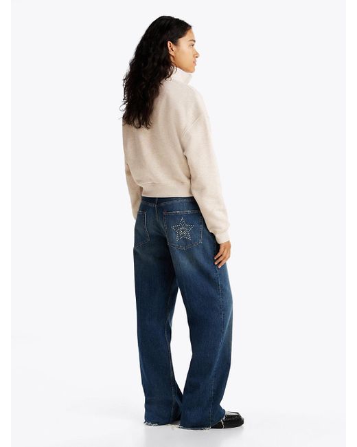 Tommy Hilfiger Natural Boxy Half-zip Cropped Sweatshirt