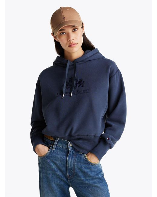 Felpa Con Cappuccio, Lacci E Logo Ricamato di Tommy Hilfiger in Blue