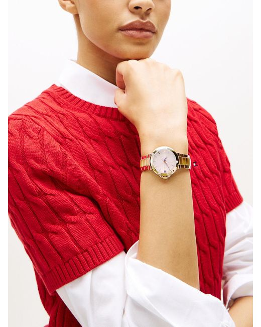 Tommy Hilfiger Metallic Blush Dial Gold-plated Chain-link Watch