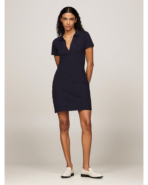 Tommy Hilfiger Blue Slim Open V-neck Polo Dress