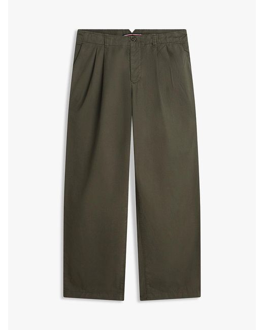 Tommy Hilfiger Green Lightweight Paper Touch Pleated Loose Trousers for men
