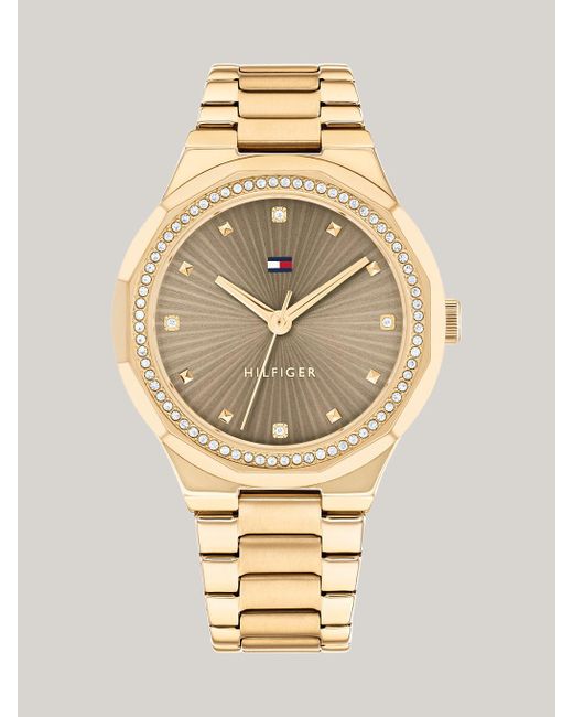 Tommy Hilfiger Metallic Ionic Gold-plated Crystal-embellished Bracelet Watch