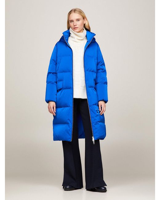 Tommy Hilfiger Blue Hooded Maxi Down-filled Coat