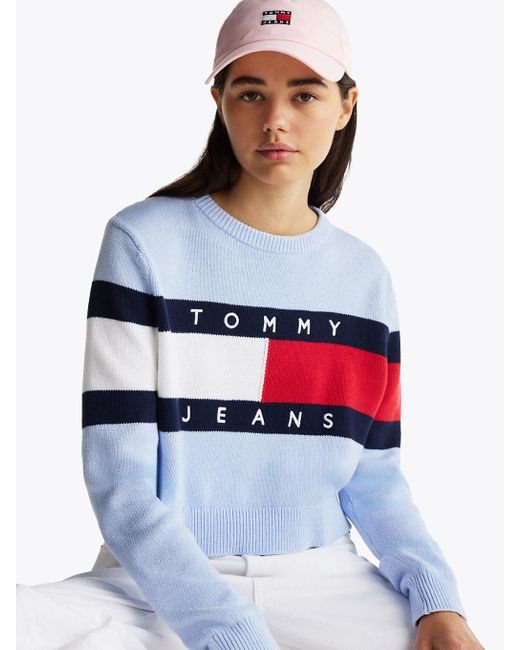 Pullover Relaxed Fit Con Bandiera Color Block di Tommy Hilfiger in White