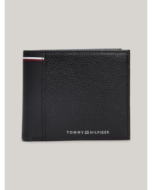 Portefeuille à deux volets en cuir texturé Tommy Hilfiger pour homme en coloris Black