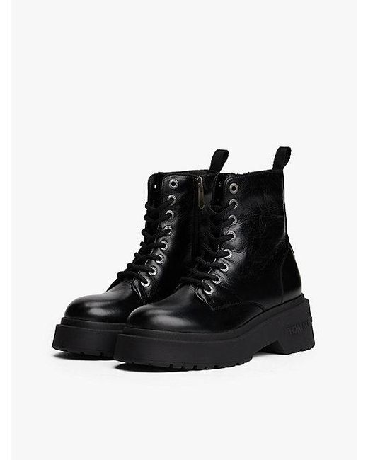 Tommy Hilfiger Halfhoge Glanzend Leren Laars Met Profielzool in het Black