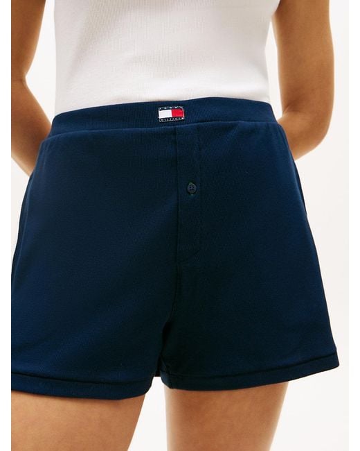Tommy Hilfiger Blue Heritage Logo Patch Ribbed Lounge Shorts