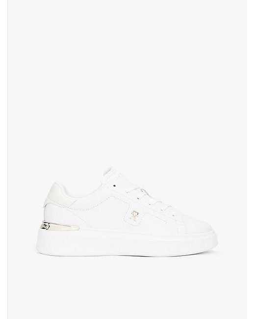 Tommy Hilfiger Leren Court Sneaker Met Th-Monogram in het White