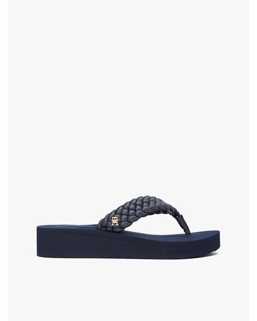 Tommy Hilfiger Blue Braided Strap Wedge Flip-Flops