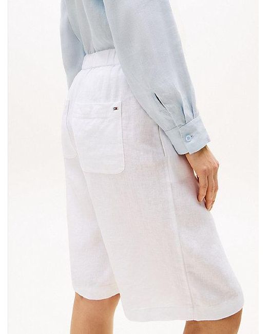 Tommy Hilfiger White Tailored Slim Fit Shorts Aus Leinenmix
