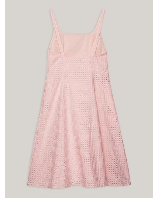 Tommy Hilfiger Pink Broderie Anglaise Strap Midi Dress