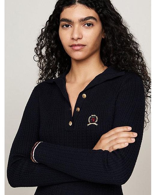 Tommy Hilfiger Blue Crest Midi-Polokleid Mit Kaschmir