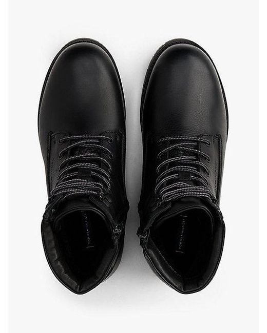 Tommy Hilfiger Leren Veterboots Met Profielzool in het Black voor heren