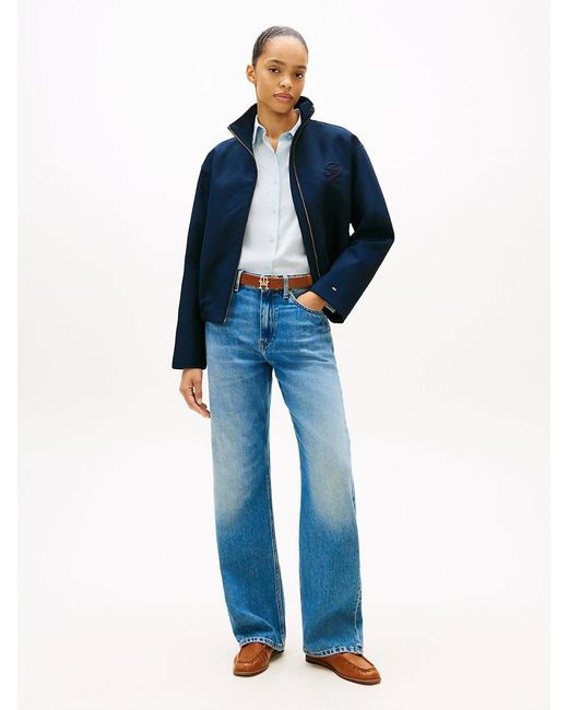 Tommy Hilfiger Blue Logo Appliqué Oversized Bomber Jacket
