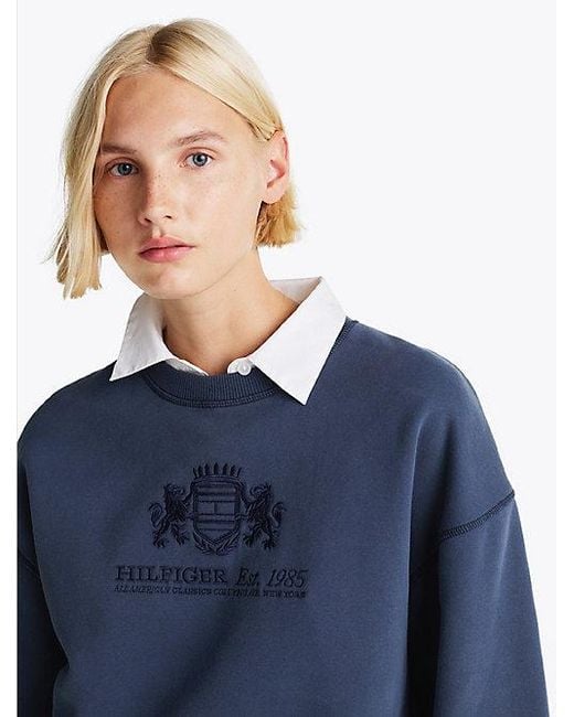 Tommy Hilfiger Sweatshirt Met Wijde Mouw En Geborduurd Logo in het Blue