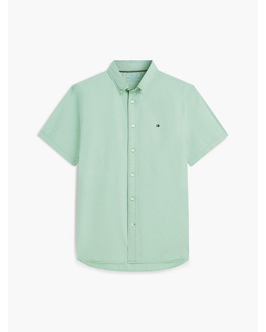 Tommy Hilfiger Green Regular Fit Washed Poplin Short Sleeve Shirt for men
