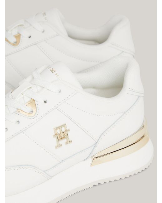 Tommy Hilfiger Natural Elevated Metallic Heel Leather Runner Trainers