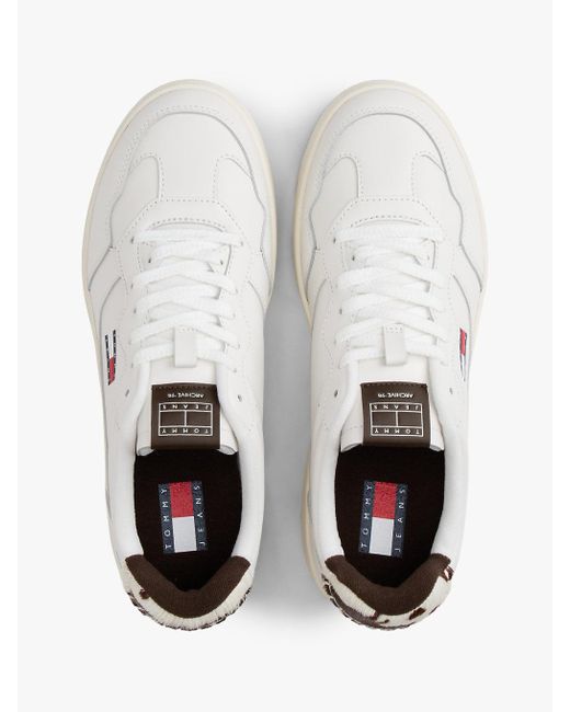 Tommy Hilfiger White Archive Court Cow Print Leather Trainers