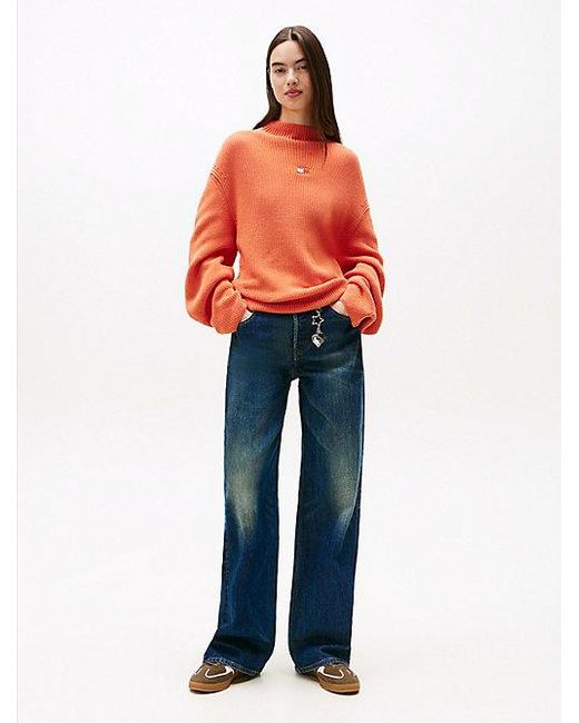 Tommy Hilfiger Relaxed Fit Trui Met Opstaande Hals En Badge in het Orange