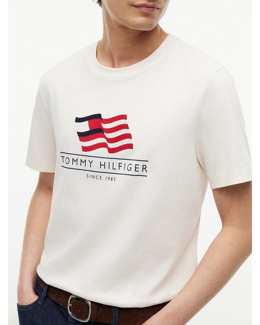 Tommy Hilfiger White Wavy Flag Appliqué Jersey T-Shirt for men