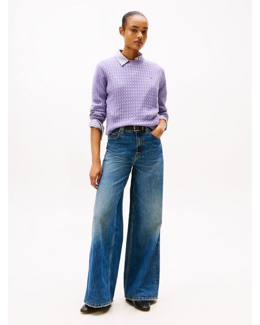 Pull En Maille Torsadée À Col Ras-Du-Cou Tommy Hilfiger en coloris Purple