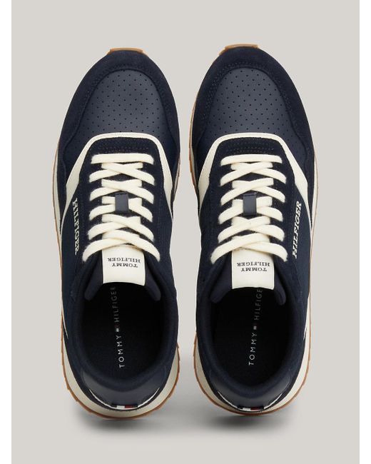 Tommy Hilfiger Blue Leather Mixed Texture Runner Trainers for men