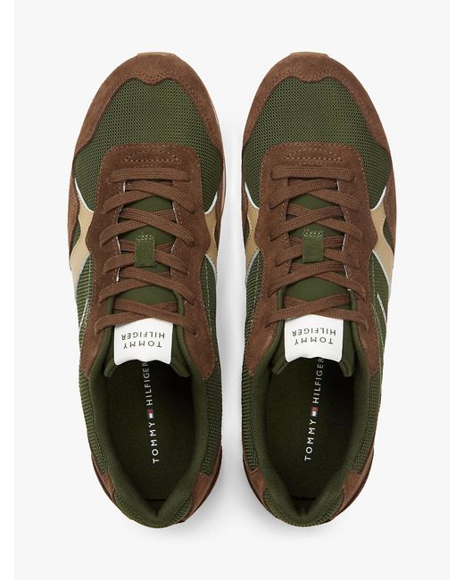 Tommy Hilfiger Green Suede Mixed Texture Trainers for men