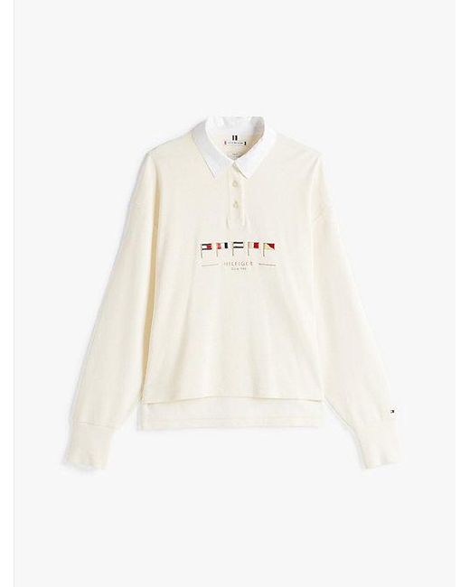 Tommy Hilfiger Relaxed Fit Trui Met Polokraag En Logo in het White