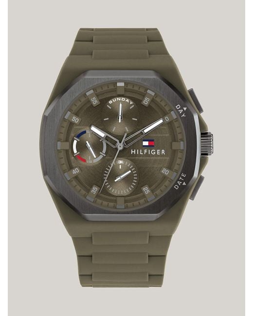 Tommy Hilfiger Gray Multi-dimensional Dial Green Silicone Strap Watch for men