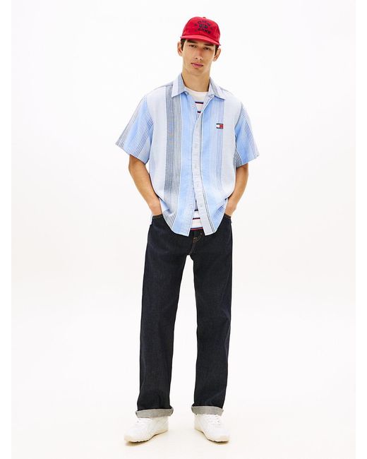 Tommy Hilfiger Blue Relaxed Fit Stripe Short Sleeve Shirt for men