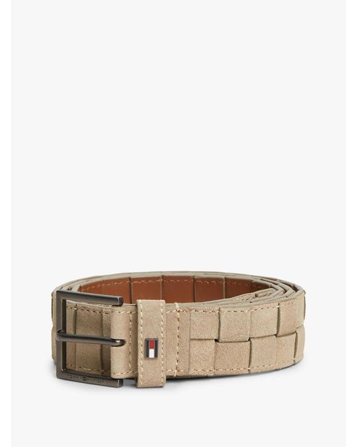 Tommy Hilfiger Natural Enamel Flag Woven Suede Belt for men