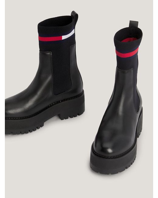 Bottes chaussettes Chelsea compensées Tommy Hilfiger en coloris Black