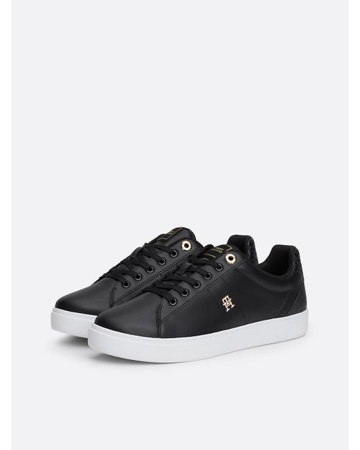 Tommy Hilfiger Black Leather Th Monogram Trainers