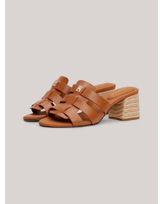 Tommy Hilfiger Brown Rope Block Heel Cage Leather Sandals