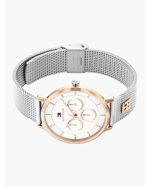 Tommy Hilfiger White Th Monogram Two-Tone Mesh Strap Watch