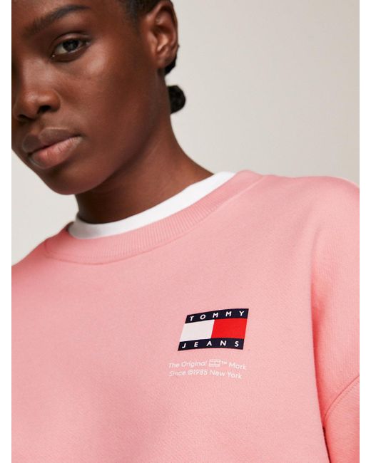 Tommy Hilfiger Pink Flag Graphic Crew Neck Boxy Sweatshirt