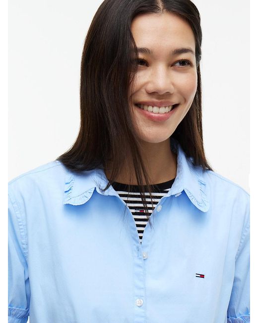Tommy Hilfiger Blue Ruffle Mini Short Sleeve Shirt Dress