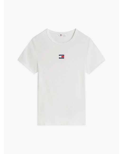 Tommy Hilfiger White Graphic Tee With Embroidered Flag Detail