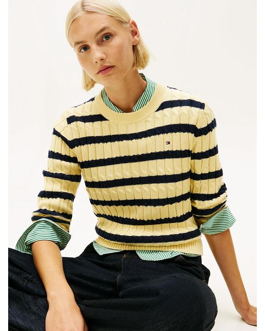 Tommy Hilfiger Yellow Cable Knit Crew Neck Jumper