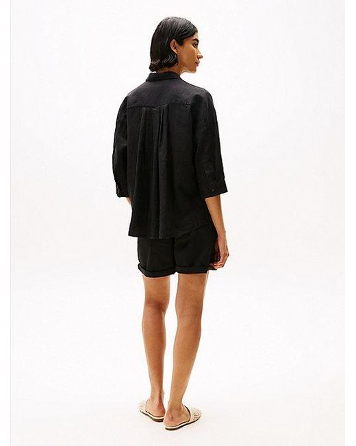 Tommy Hilfiger Black Relaxed Fit Bluse Aus Reinem Leinen