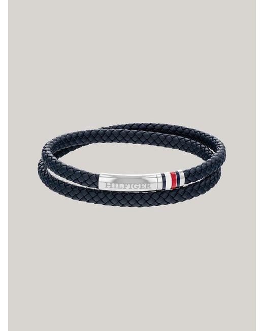 Tommy Hilfiger Blue Braided Leather Double Bracelet for men