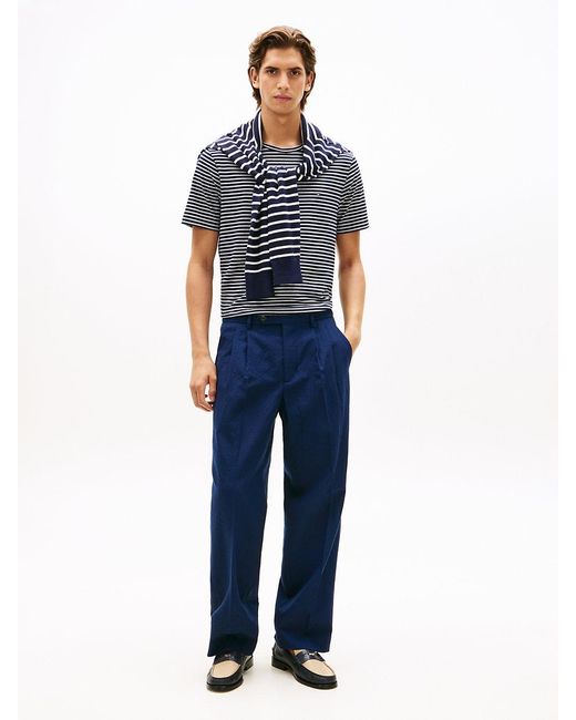 Tommy Hilfiger Blue Flag Embroidery Stripe Jersey T-Shirt for men