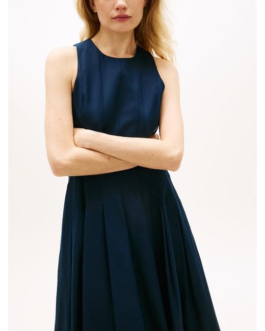 Tommy Hilfiger Blue Tone Button Linen Blend Midi Dress