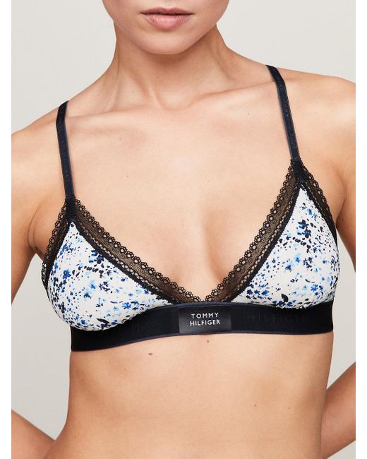 Tommy Hilfiger Floral Lace Unpadded Printed Triangle Bra in Black