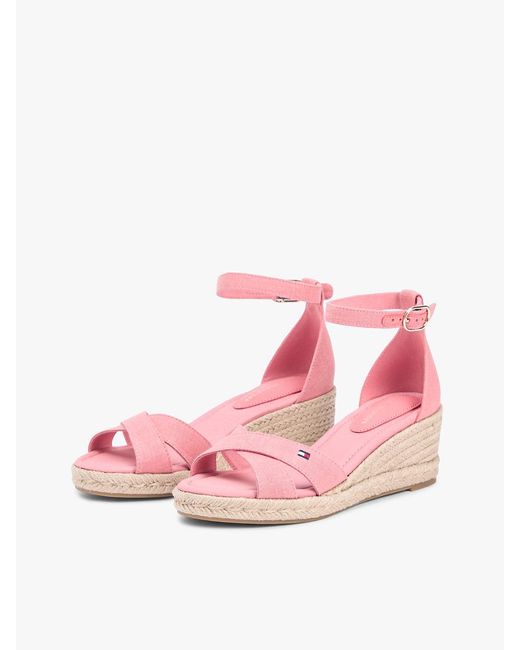 Tommy Hilfiger Pink Hemp Crossover Strap Wedge Espadrilles
