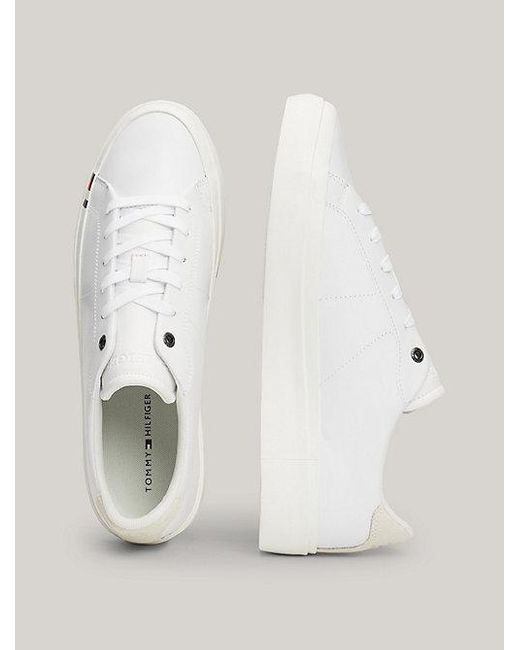 Tommy Hilfiger Premium Sneaker Van Leer Met Th-monogram in het White voor heren