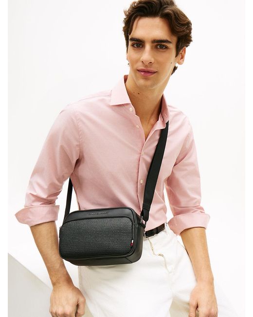 Tommy Hilfiger Black Woven Panel Crossbody Camera Bag for men
