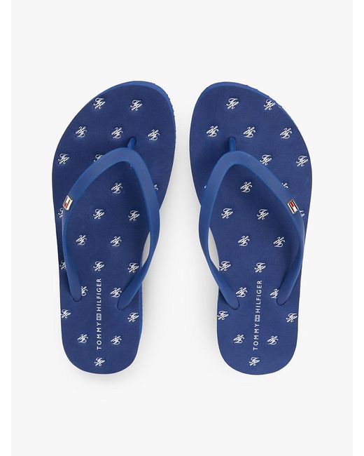 Tommy Hilfiger Blue Repeat Logo Platform Flip-flops