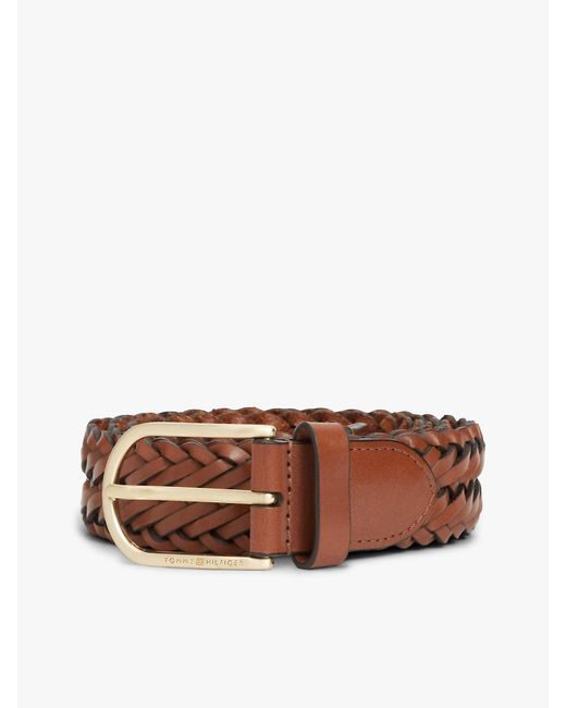 Tommy Hilfiger Brown Rounded Buckle Casual Woven Leather Belt for men