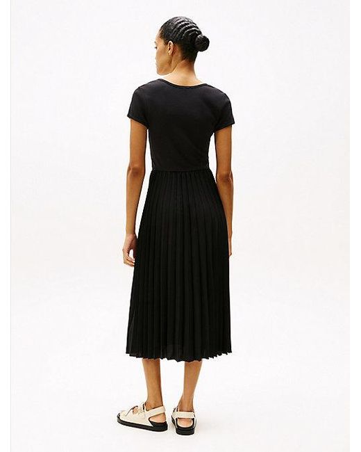 Tommy Hilfiger Black Fit-And-Flare-Midi-Kleid Mit Falten